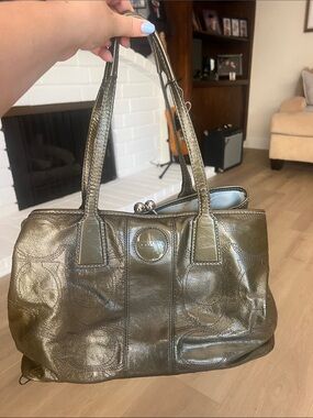 Coach Signature Stitched Patent Leather Stitch Logo Bag in Olive